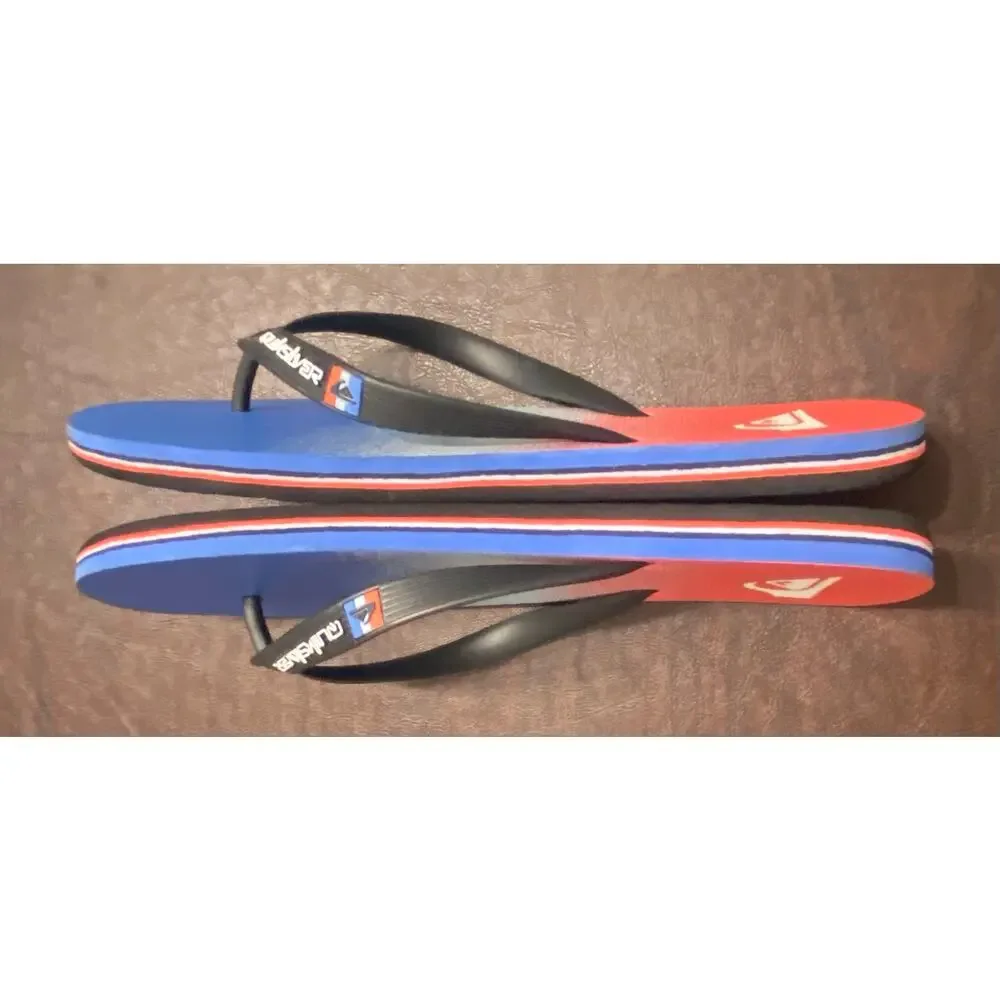Quiksilver Red White Blue Gradient Flip Flops Sandals Men’s 12/13 Beach Surf